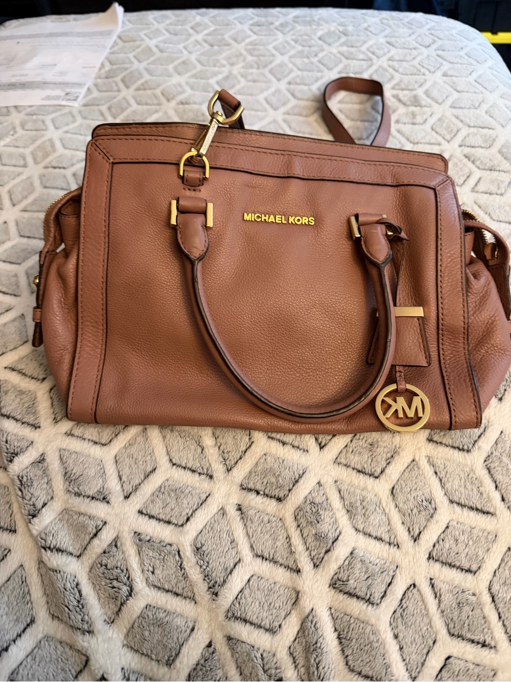 Michael Kors Cognac Leather Satchel with Gold Hardware
